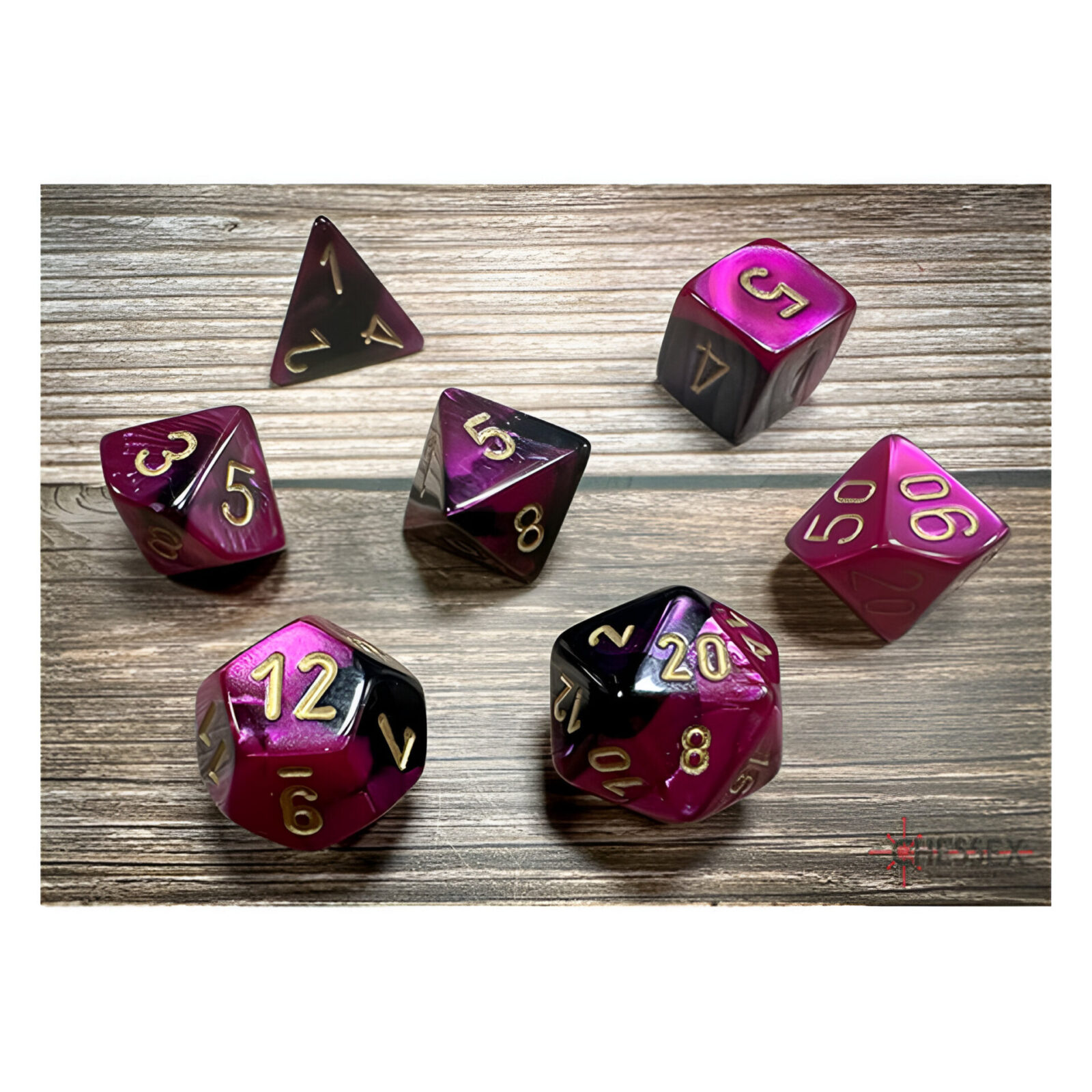 Chessex – Gemini Polyhedral 7 Dice Set – Black-Purple w/Gold