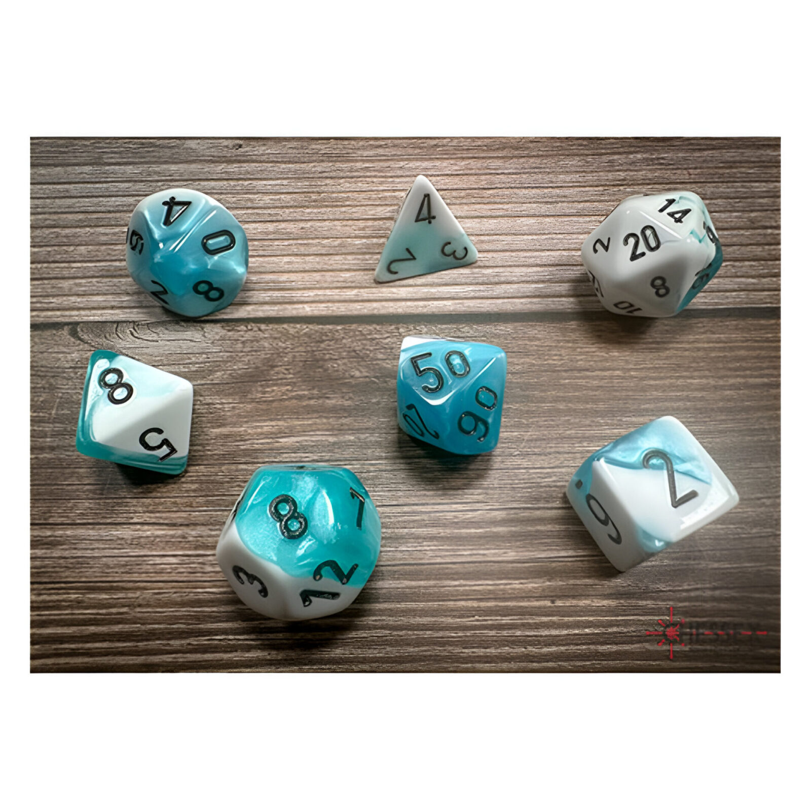 Chessex – Gemini Polyhedral 7 Dice Set – White-Teal w/Black