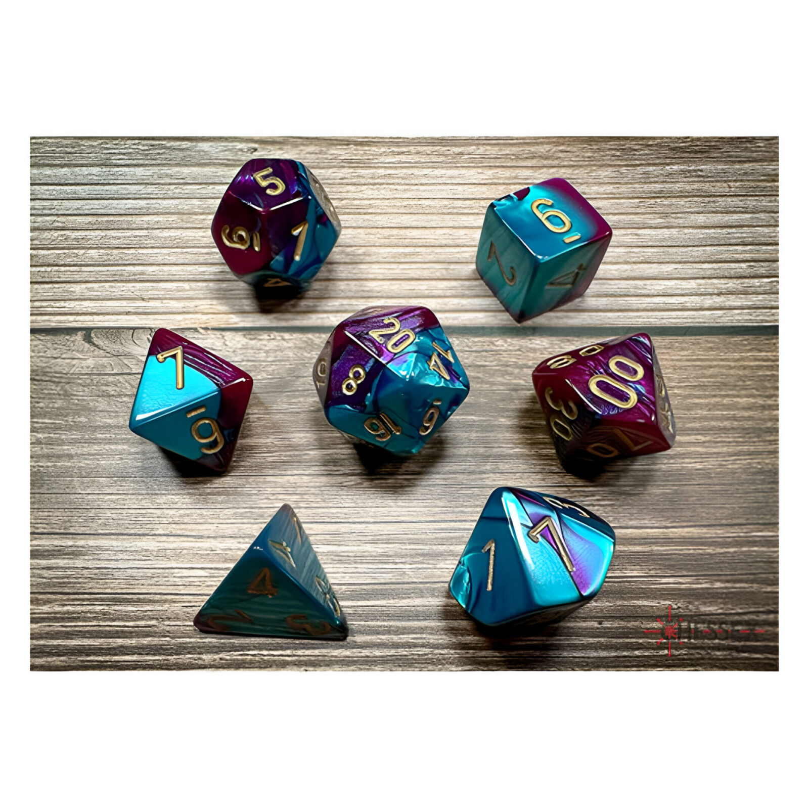 Chessex – Gemini Polyhedral 7 Dice Set – Purple-Teal w/Gold