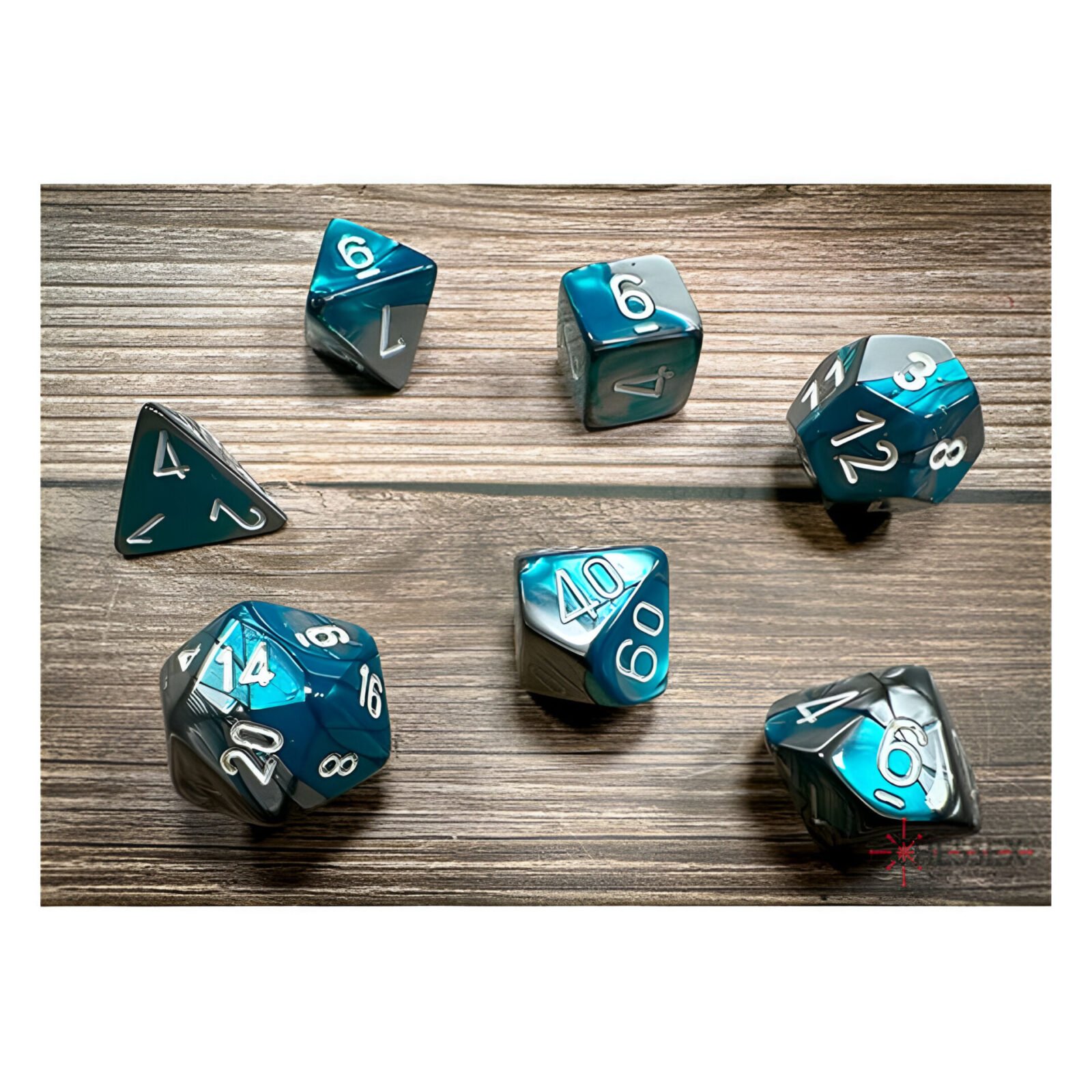 Chessex – Gemini Polyhedral 7 Dice Set – Steel-Teal w/White