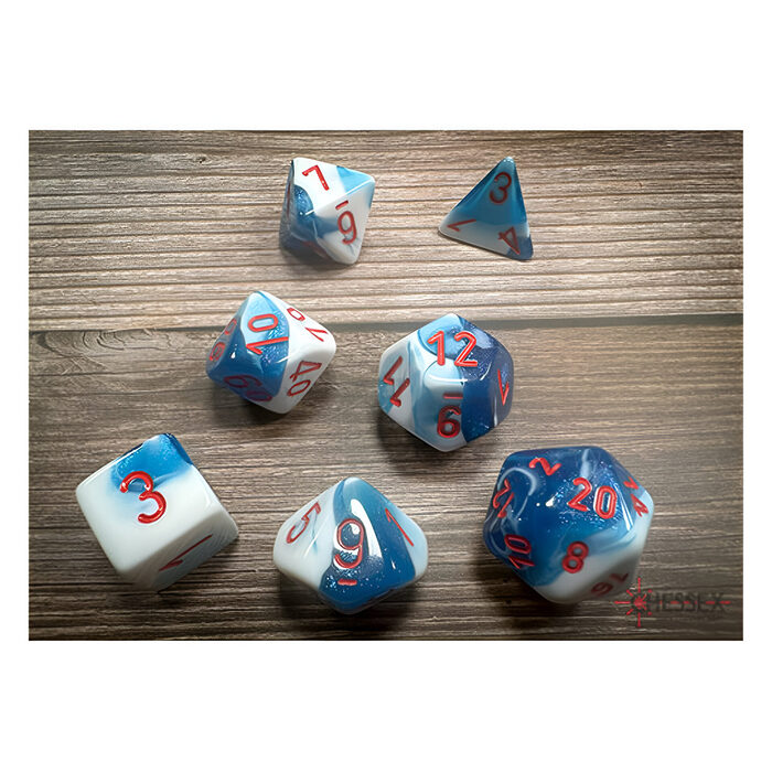 Chessex – Gemini Polyhedral 7 Dice Set – Astral Blue-White w/Red