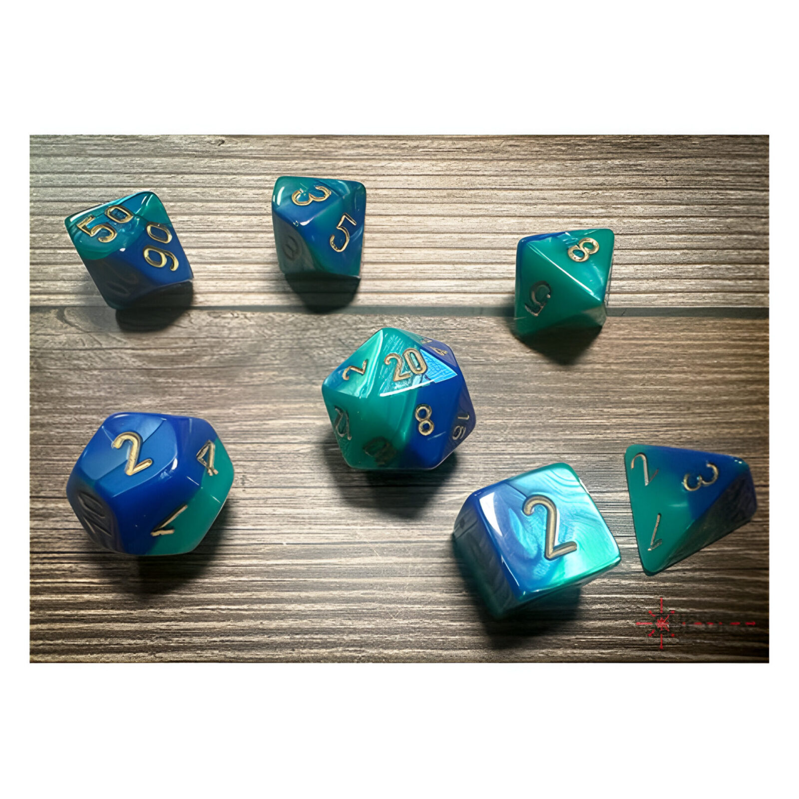 Chessex – Gemini Polyhedral 7 Dice Set – Blue-Teal w/Gold