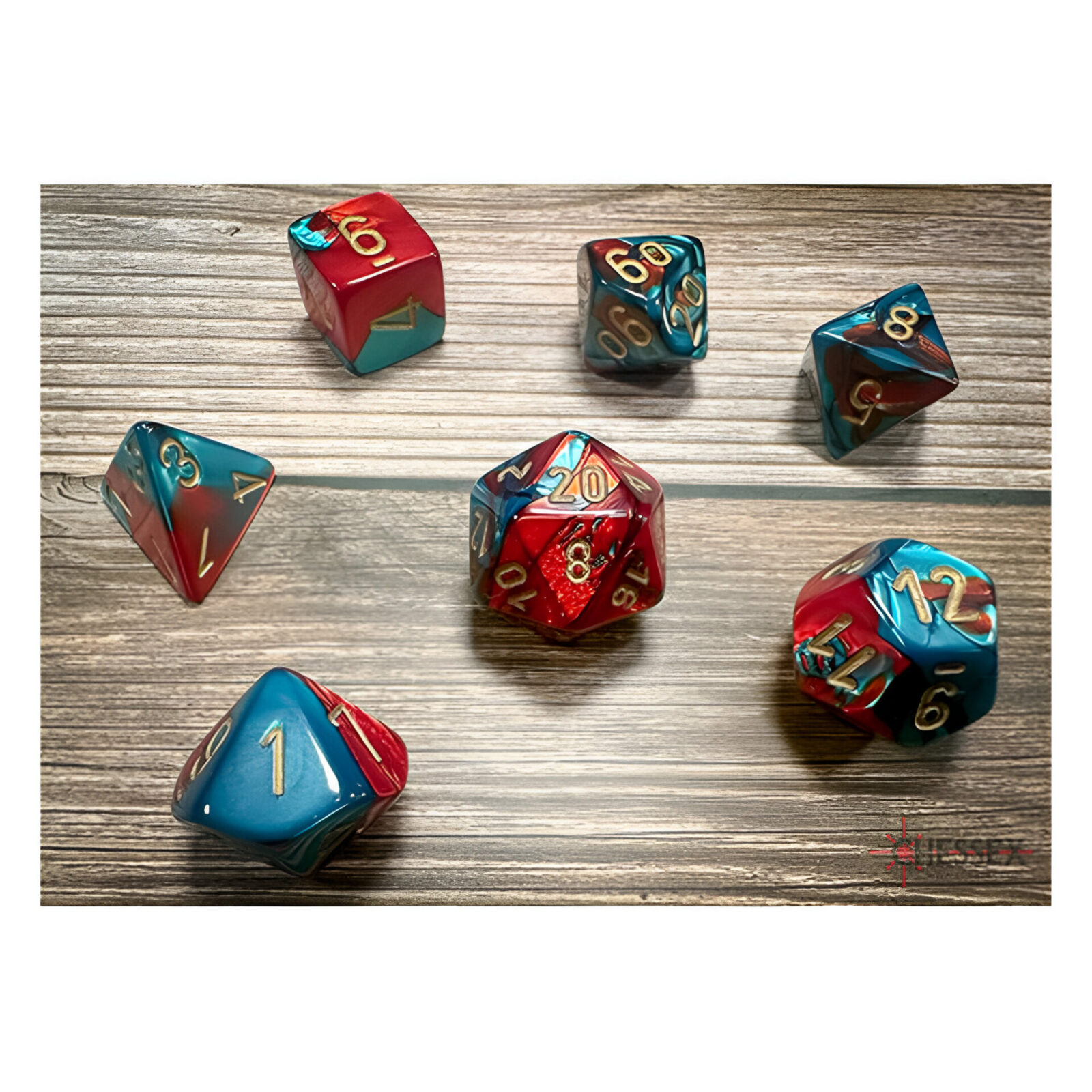 Chessex – Gemini Polyhedral 7 Dice Set – Red-Teal w/Gold