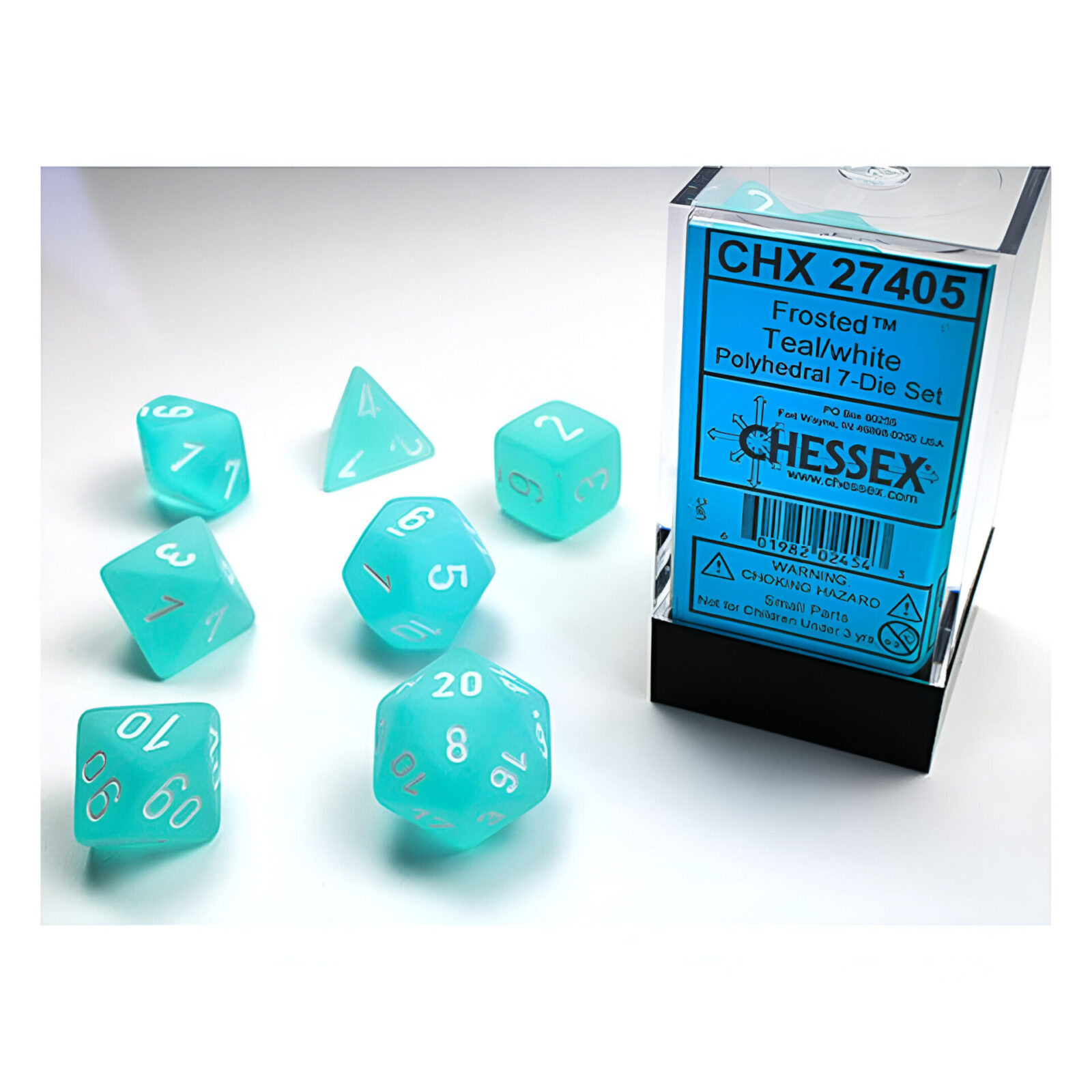 Chessex – Frosted Polyhedral 7 Dice Set – Teal w/White