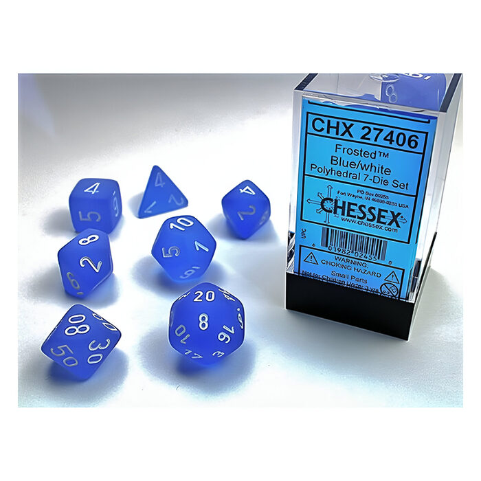 Chessex – Frosted Polyhedral 7 Dice Set – Blue w/White