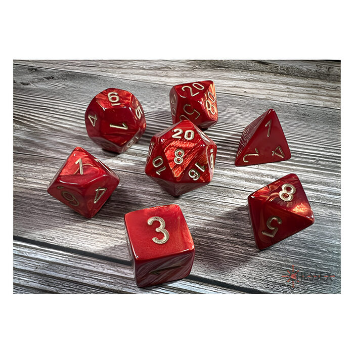 Chessex – Scarab Polyhedral 7 Dice Set – Scarlet w/Gold