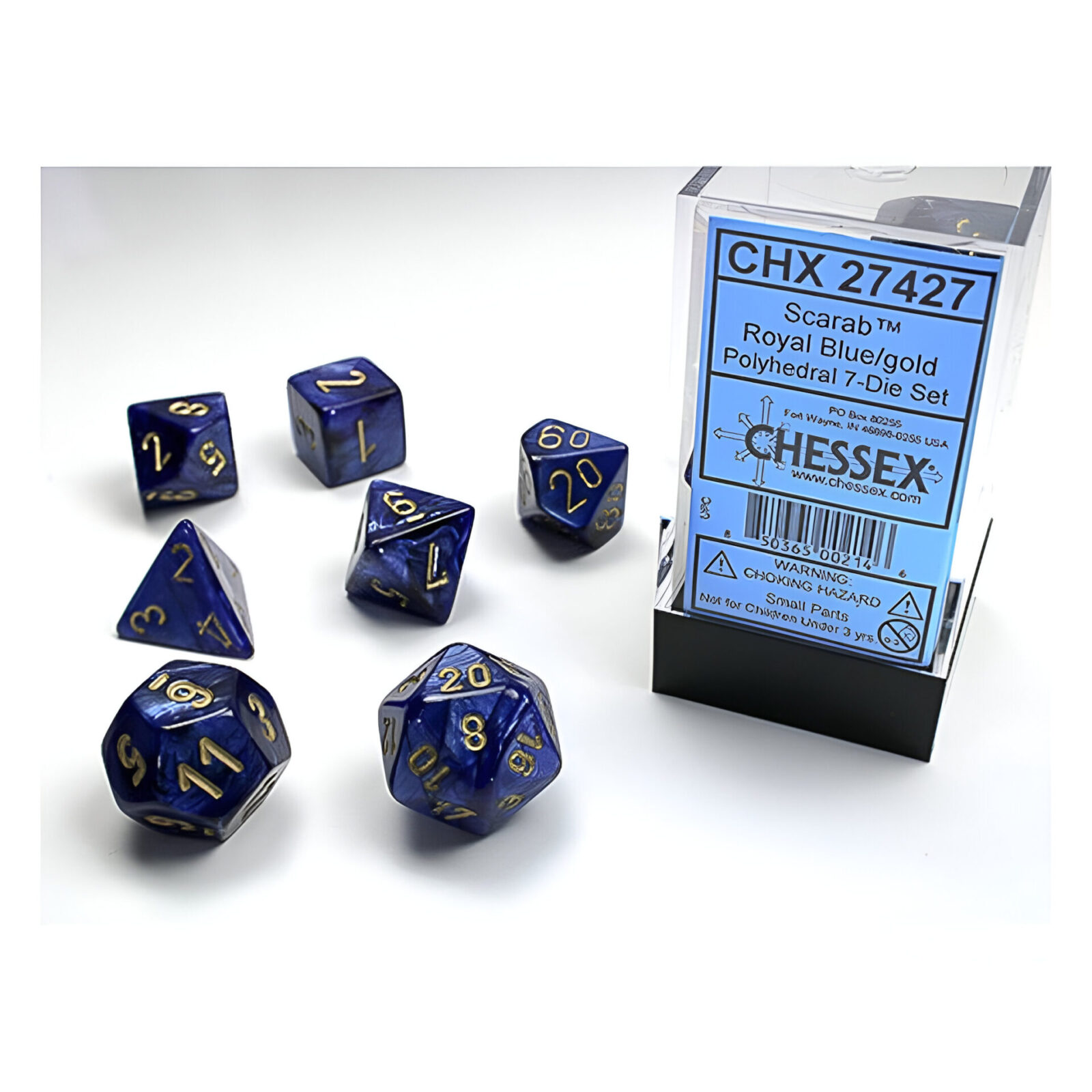 Chessex – Scarab Polyhedral 7 Dice Set – Royal Blue w/Gold