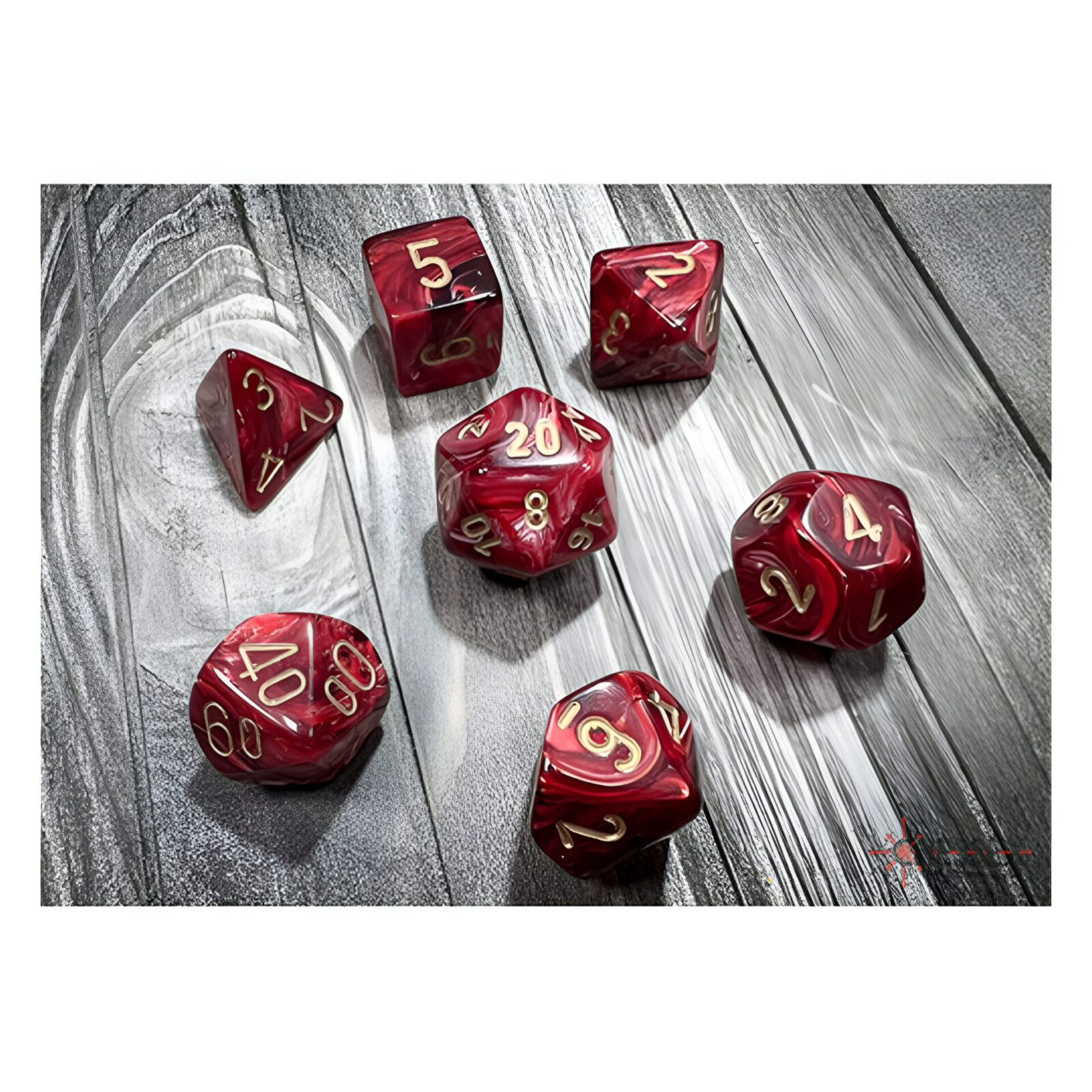 Chessex – Vortex Polyhedral 7 Dice Set – Burgundy w/Gold