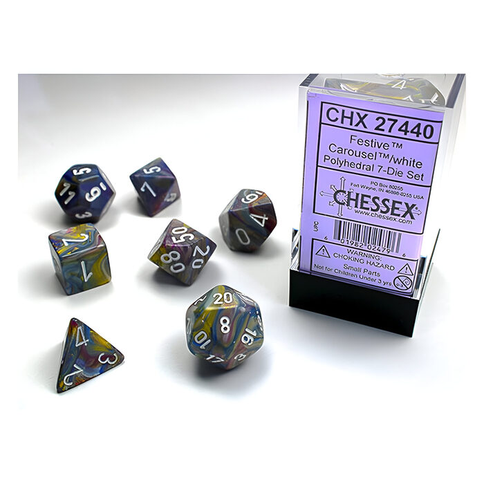 Chessex – Festive Polyhedral 7 Dice Set – Carousel w/White