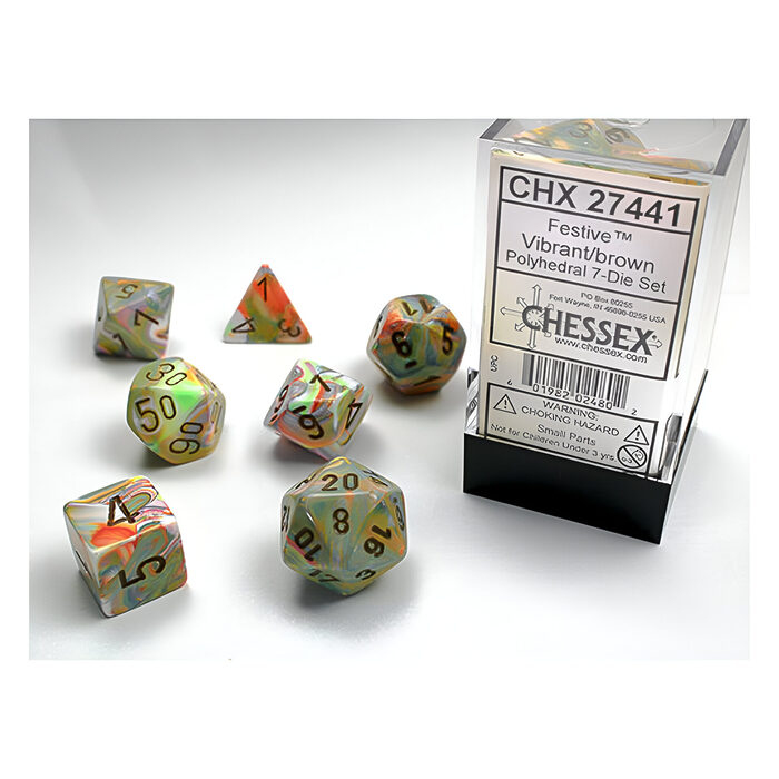 Chessex – Festive Polyhedral 7 Dice Set – Vibrant w/Brown