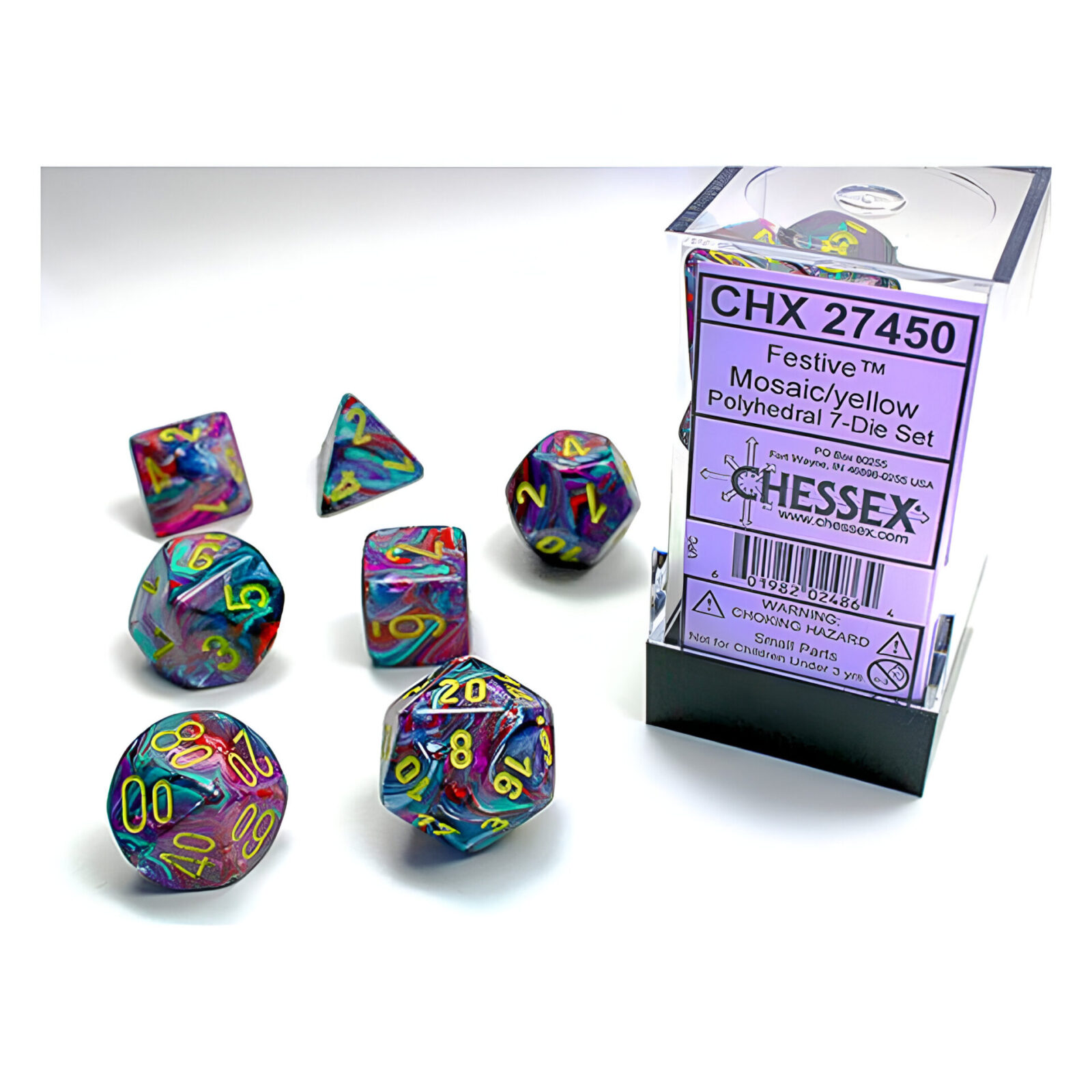 Chessex – Festive Polyhedral 7 Dice Set – Mosaic Yellow