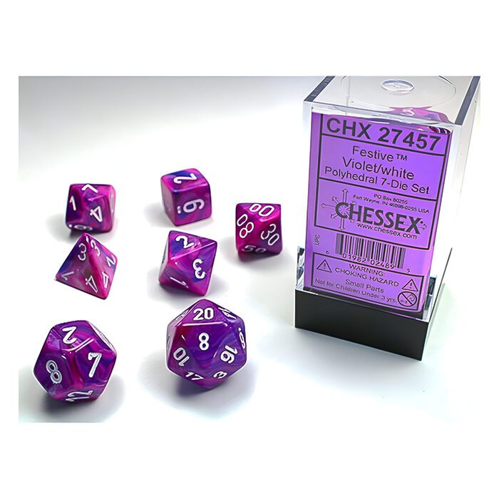 Chessex – Festive Polyhedral 7 Dice Set – Violet w/White