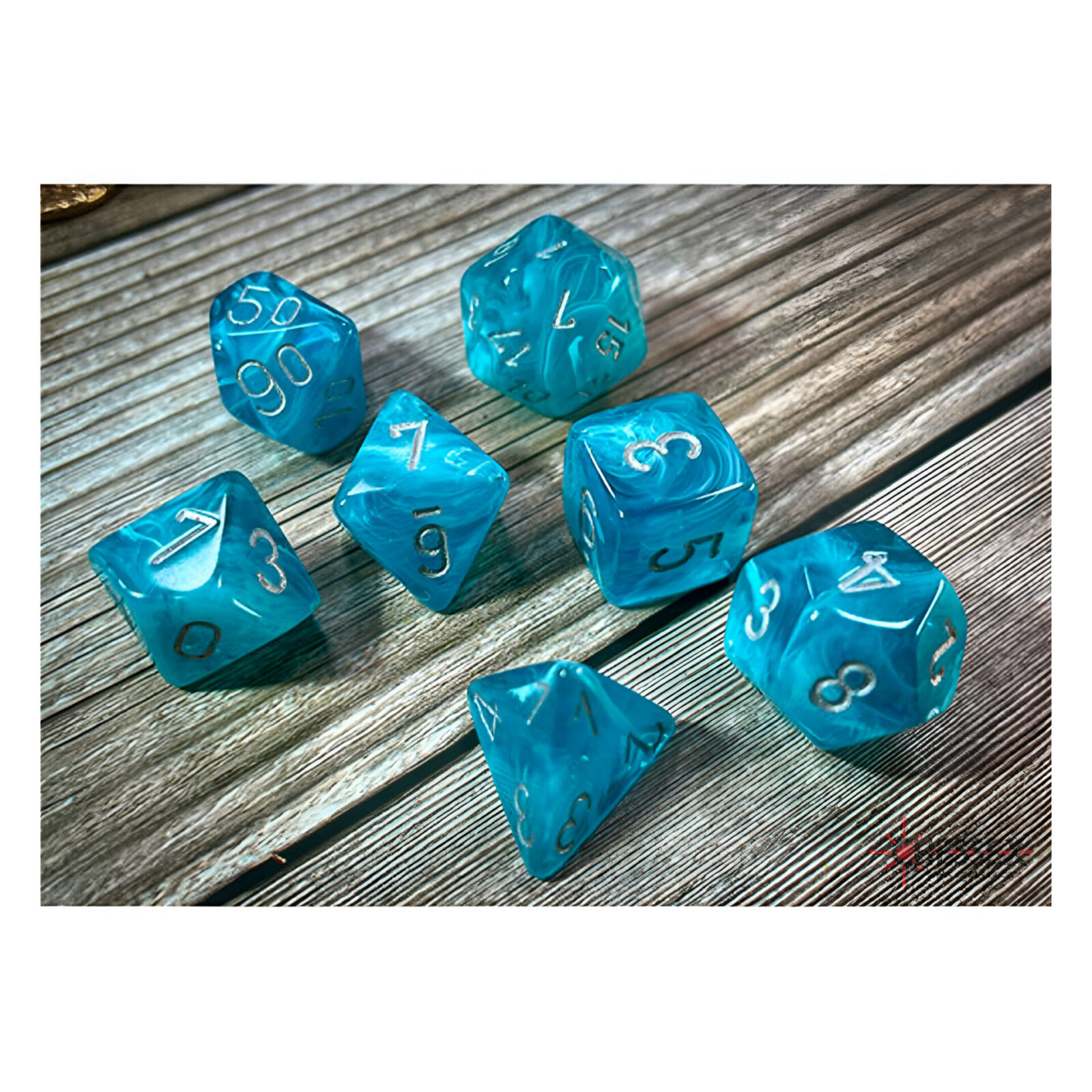 Chessex – Cirrus Polyhedral 7 Dice Set – Aqua w/Silver