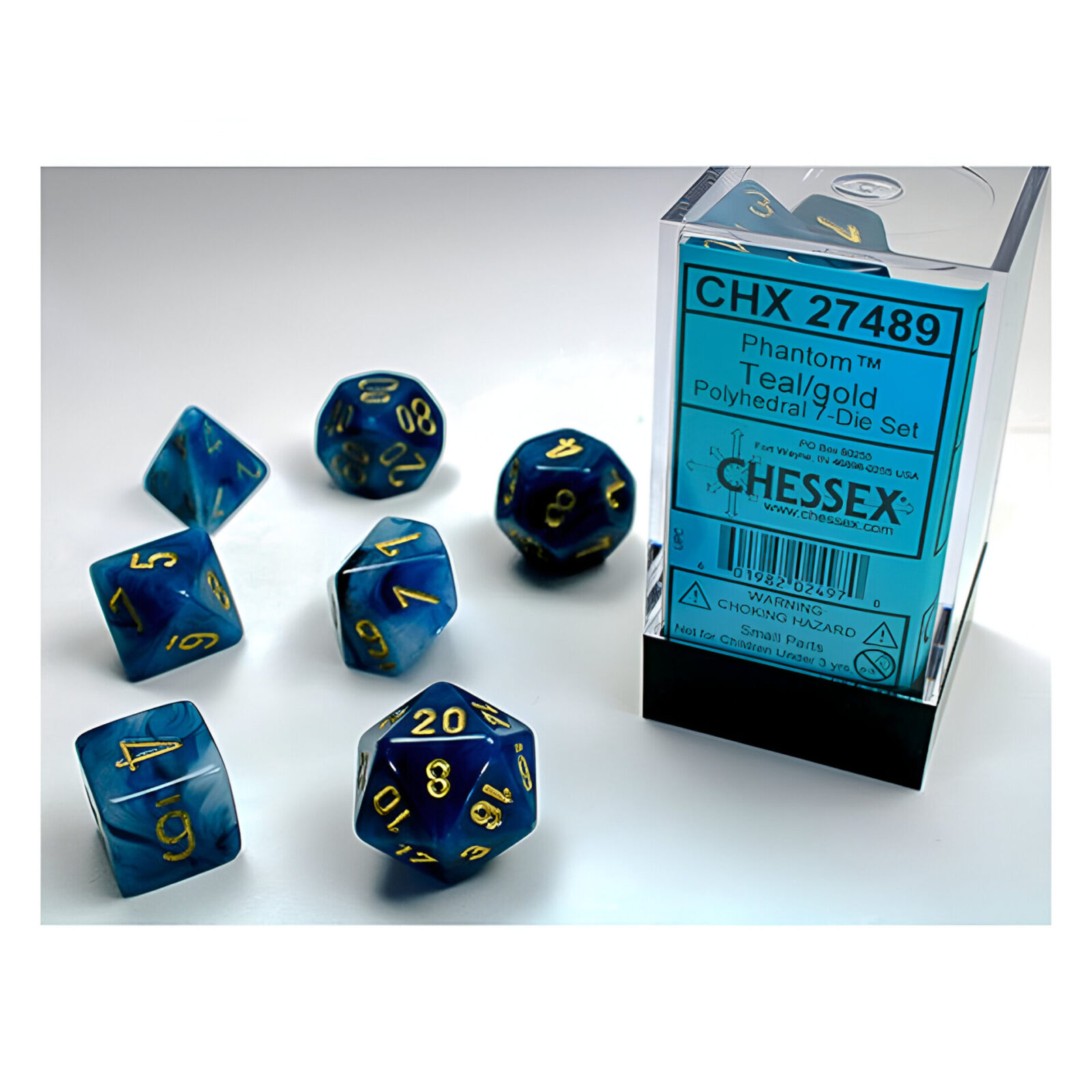 Chessex – Phantom Polyhedral 7 Dice Set – Teal w/Gold