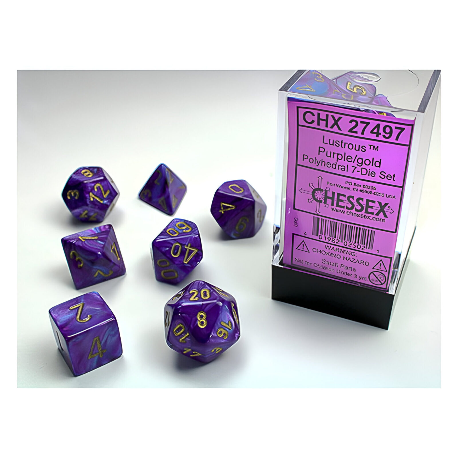 Chessex – Lustrous Polyhedral 7 Dice Set – Purple w/Gold