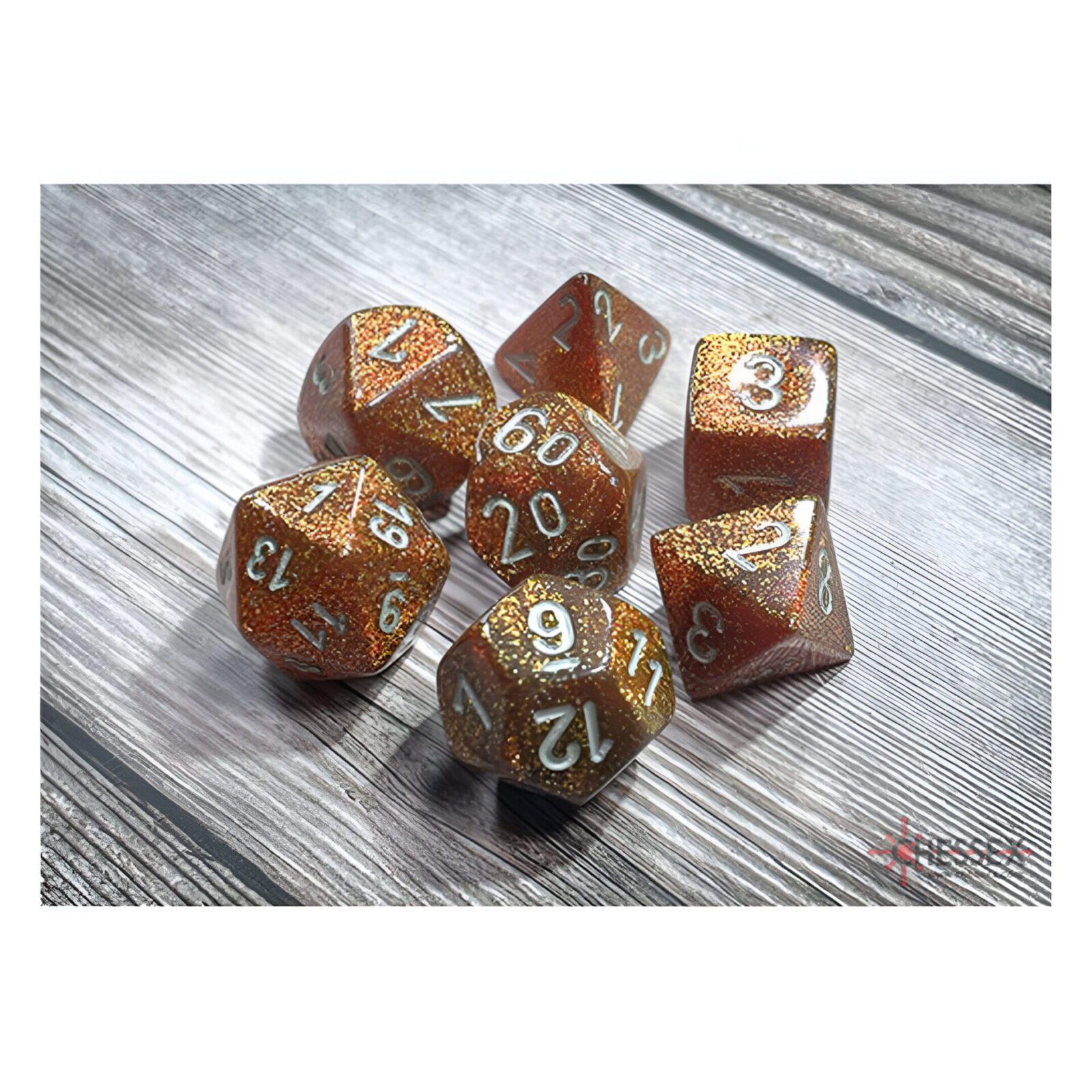 Chessex – Glitter Polyhedral 7 Dice Set – Gold & Silver