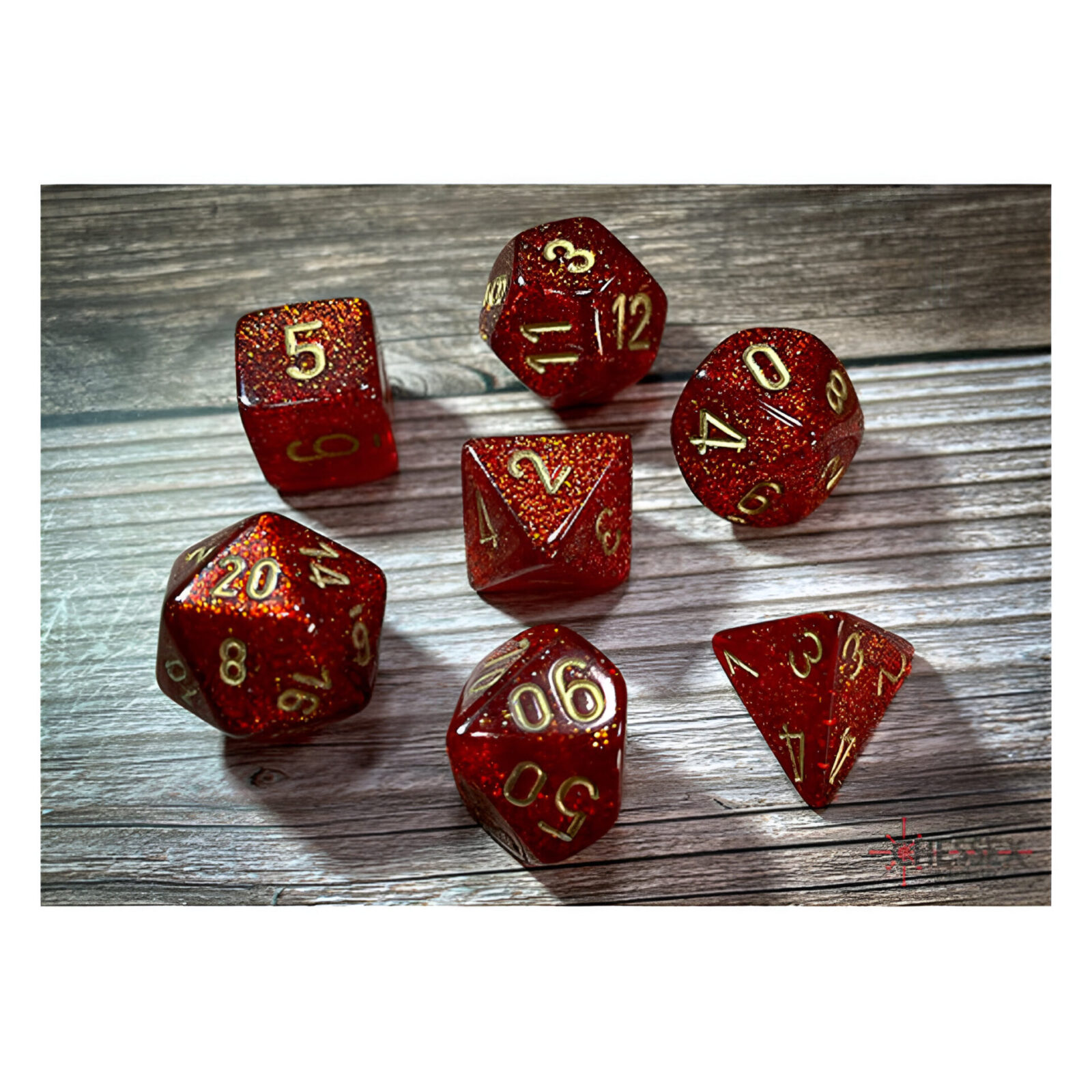 Chessex – Glitter Polyhedral 7 Dice Set – Ruby & Gold