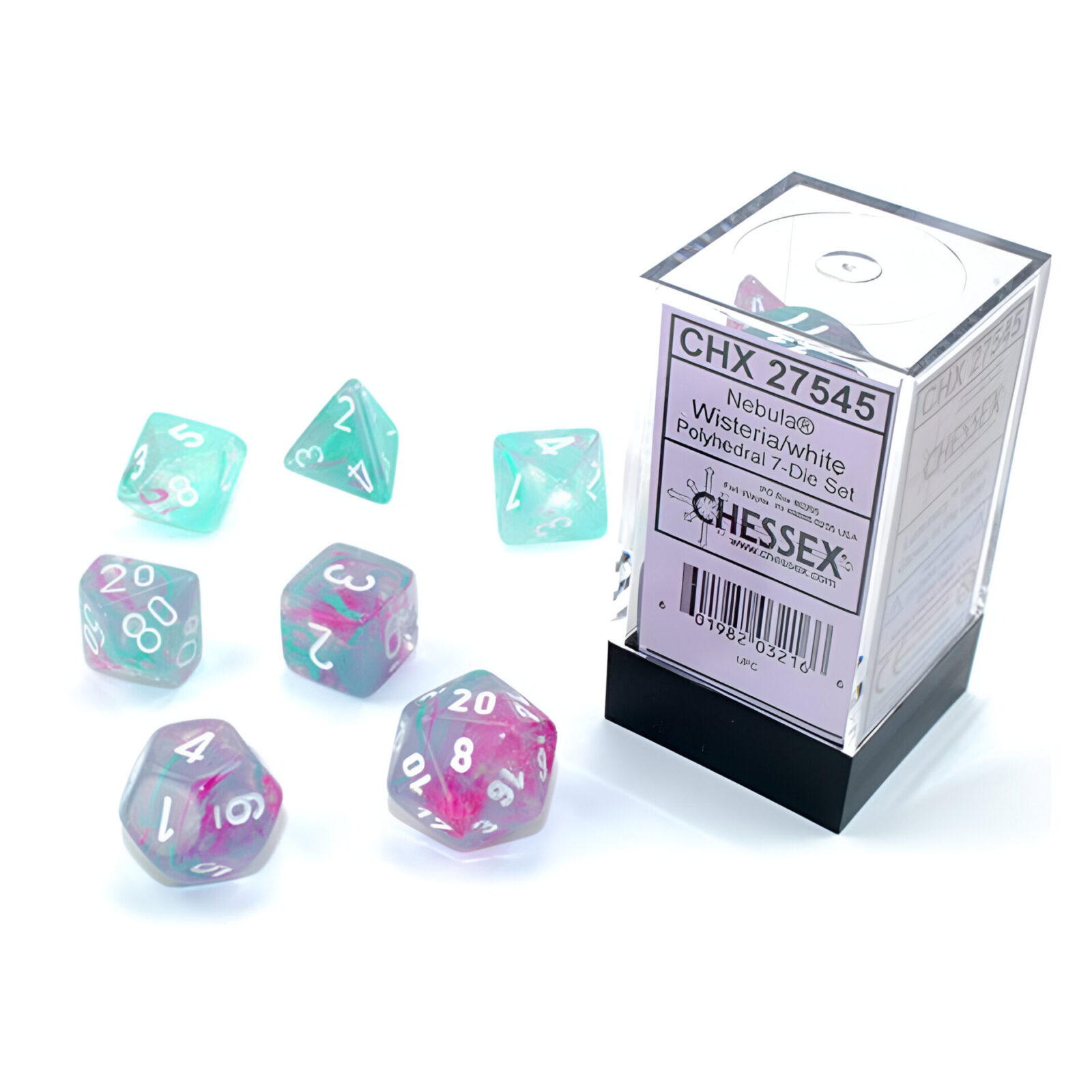 Chessex – Nebula Polyhedral 7 Dice Set – Luminary Wisteria/White