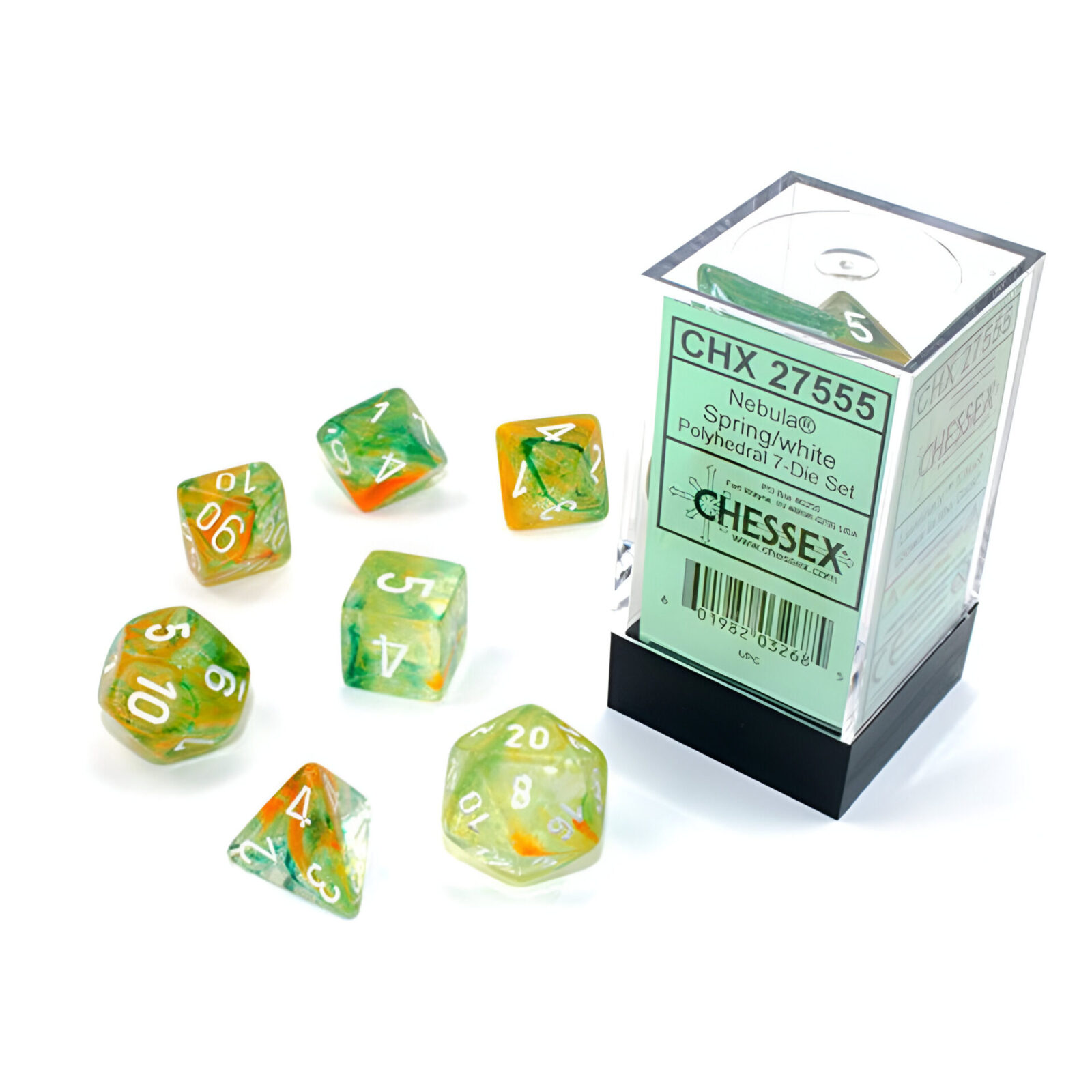 Chessex – Nebula Polyhedral 7 Dice Set – Luminary Spring White