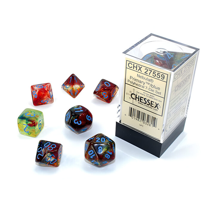 Chessex – Nebula Polyhedral 7 Dice Set –  Luminary Primary Blue