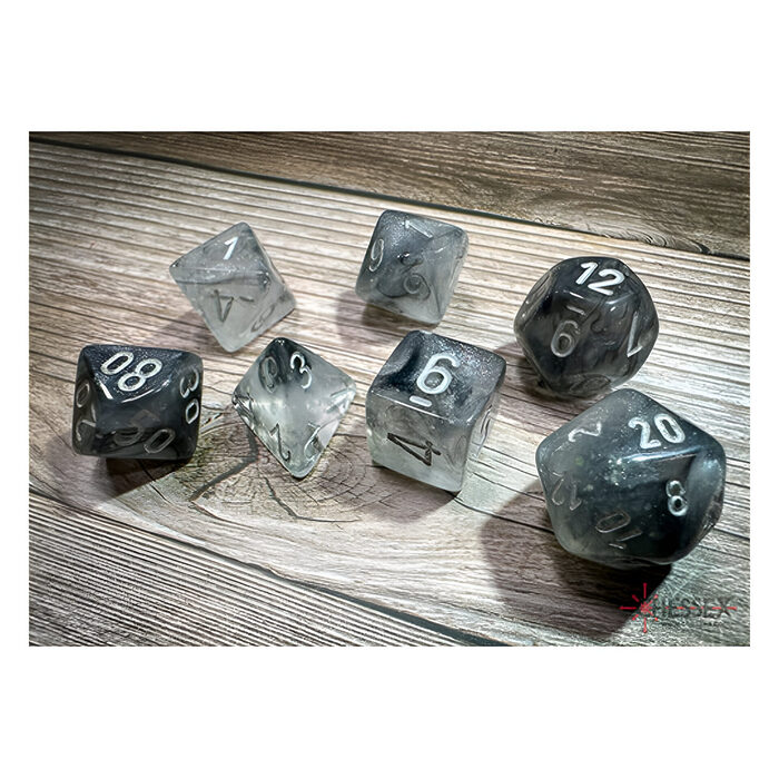 Chessex – Borealis Polyhedral 7 Dice Set – Luminary Light Smoke Silver