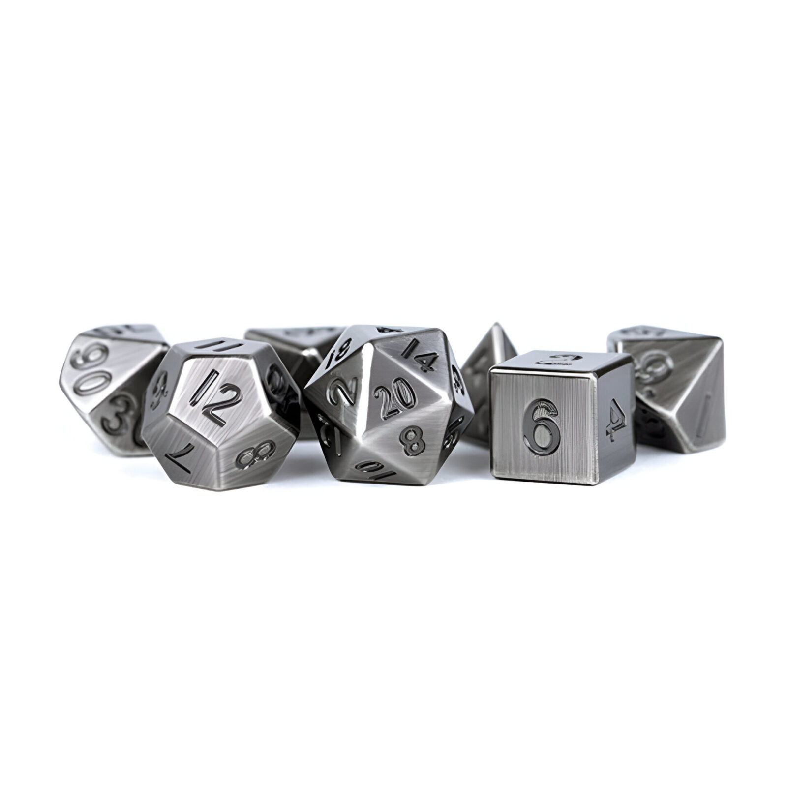 Fanroll – 16mm Metal Polyhedral Dice Set: Antique Silver