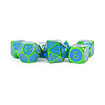 Fanroll – 16mm Metal Polyhedral Dice Set: Green w/ Blue Enamel