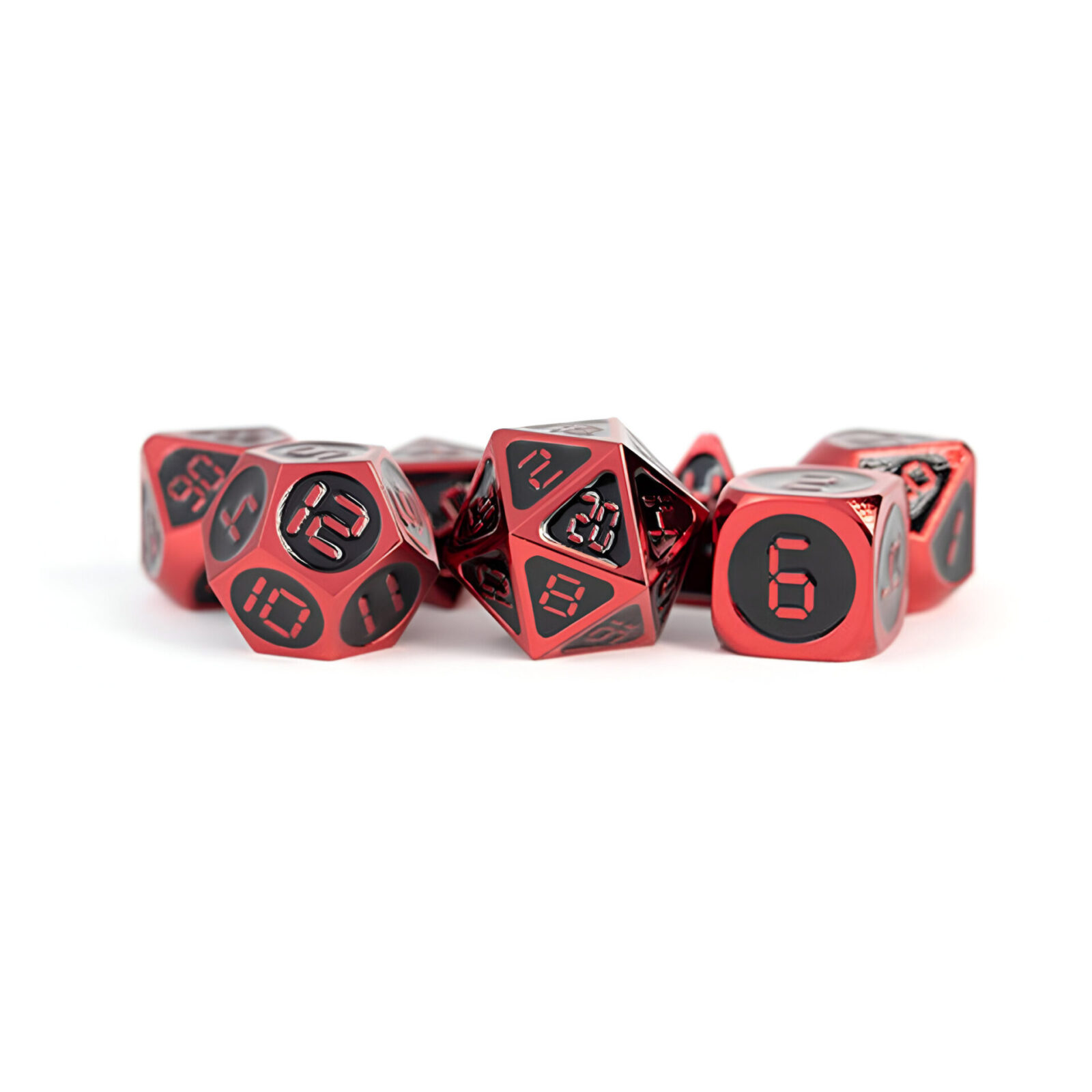 Fanroll – 16mm Metal Polyhedral Dice Set: Red w/ Black Enamel