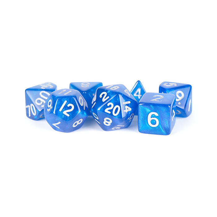 Fanroll – 16mm Acrylic Polyhedral Dice Set: Stardust Blue w/ Silver Numbers