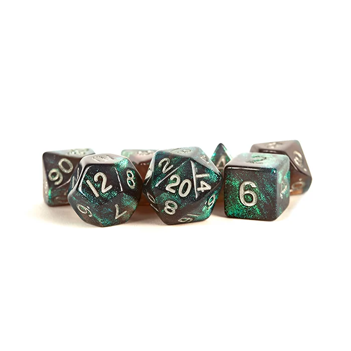 Fanroll – 16mm Acrylic Polyhedral Dice Set: Stardust Grey w/ Silver Numbers 3