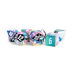 Fanroll – 16mm Aluminium Plated Acrylic Poly Dice Set: Rainbow Aegis w/ White Numbers