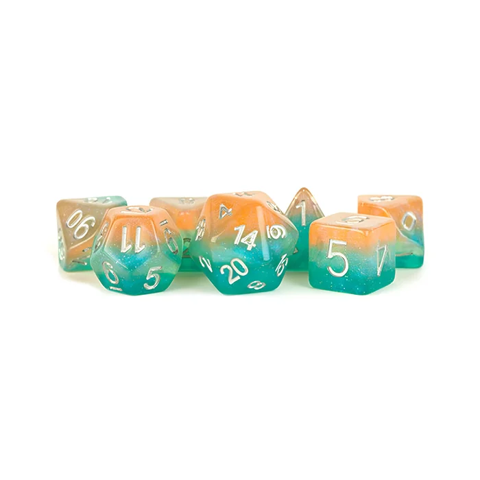 Fanroll – 16mm Resin Poly Dice Set: Layered Stardust Sunset 3