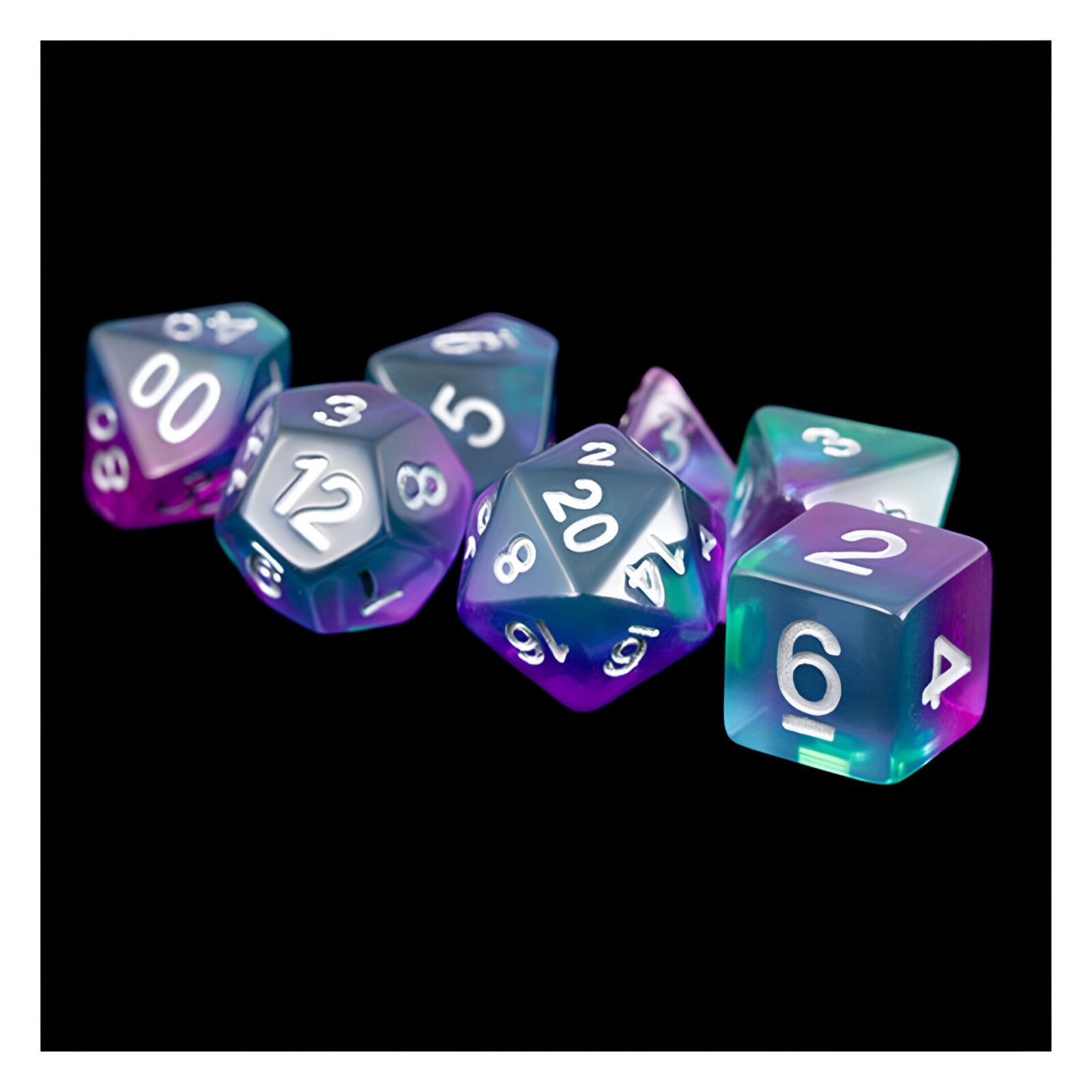 Fanroll – 16mm Resin Polyhedral Dice Set: Blue Aurora