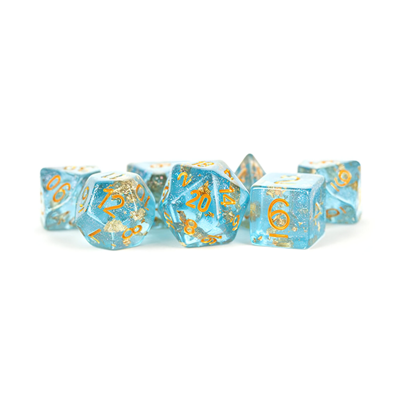 Fanroll – 16mm Resin Polyhedral Dice Set: Blue w/ Gold Foil