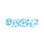 Fanroll – 16mm Resin Polyhedral Dice Set: Flash Clear w/ Light Blue Numbers