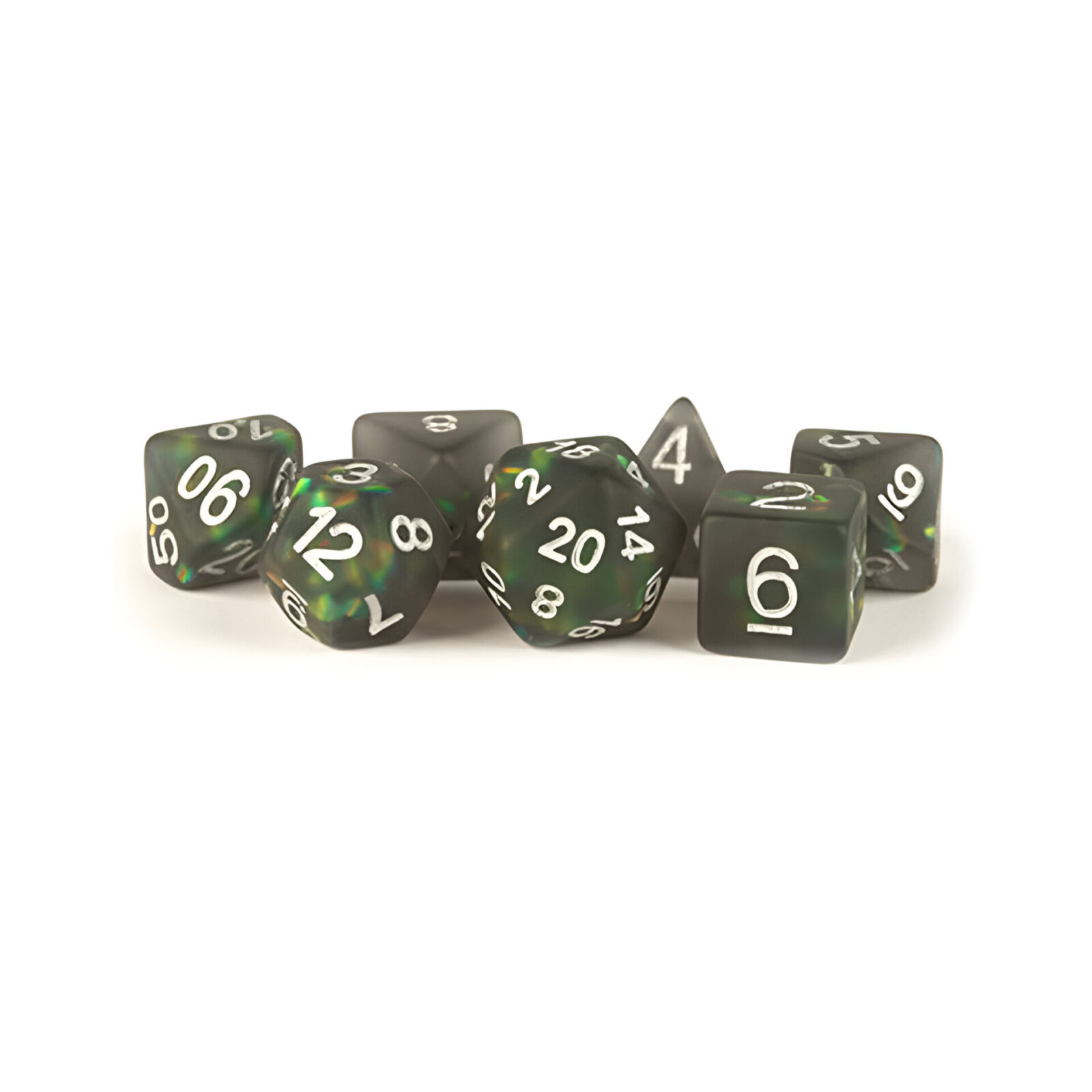 Fanroll – 16mm Resin Polyhedral Dice Set: Icy Opal Black