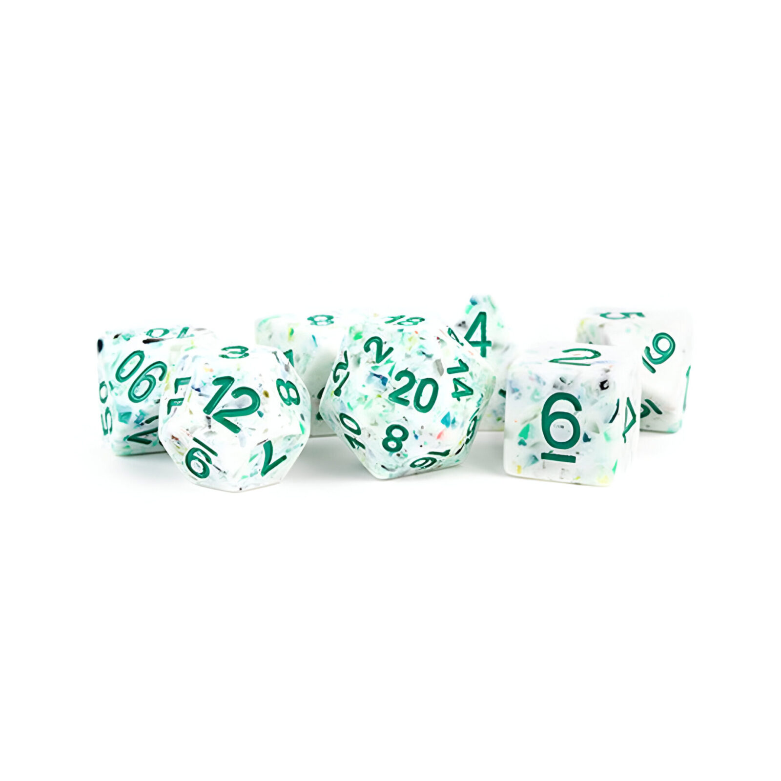 Fanroll – 16mm Resin Polyhedral Dice Set: Recycled Rainbow