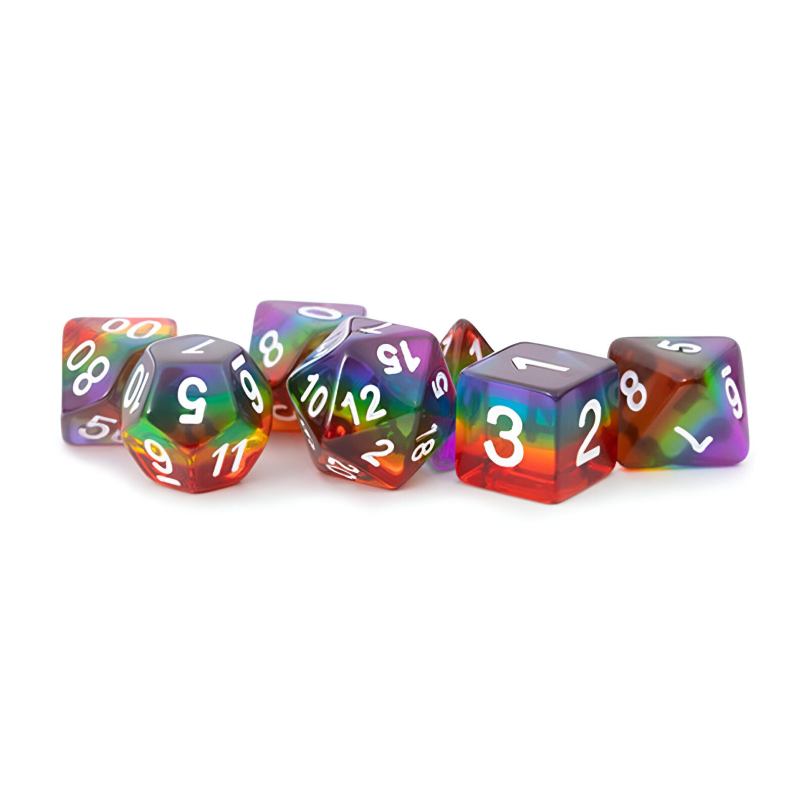 Fanroll – 16mm Resin Polyhedral Dice Set: Translucent Rainbow