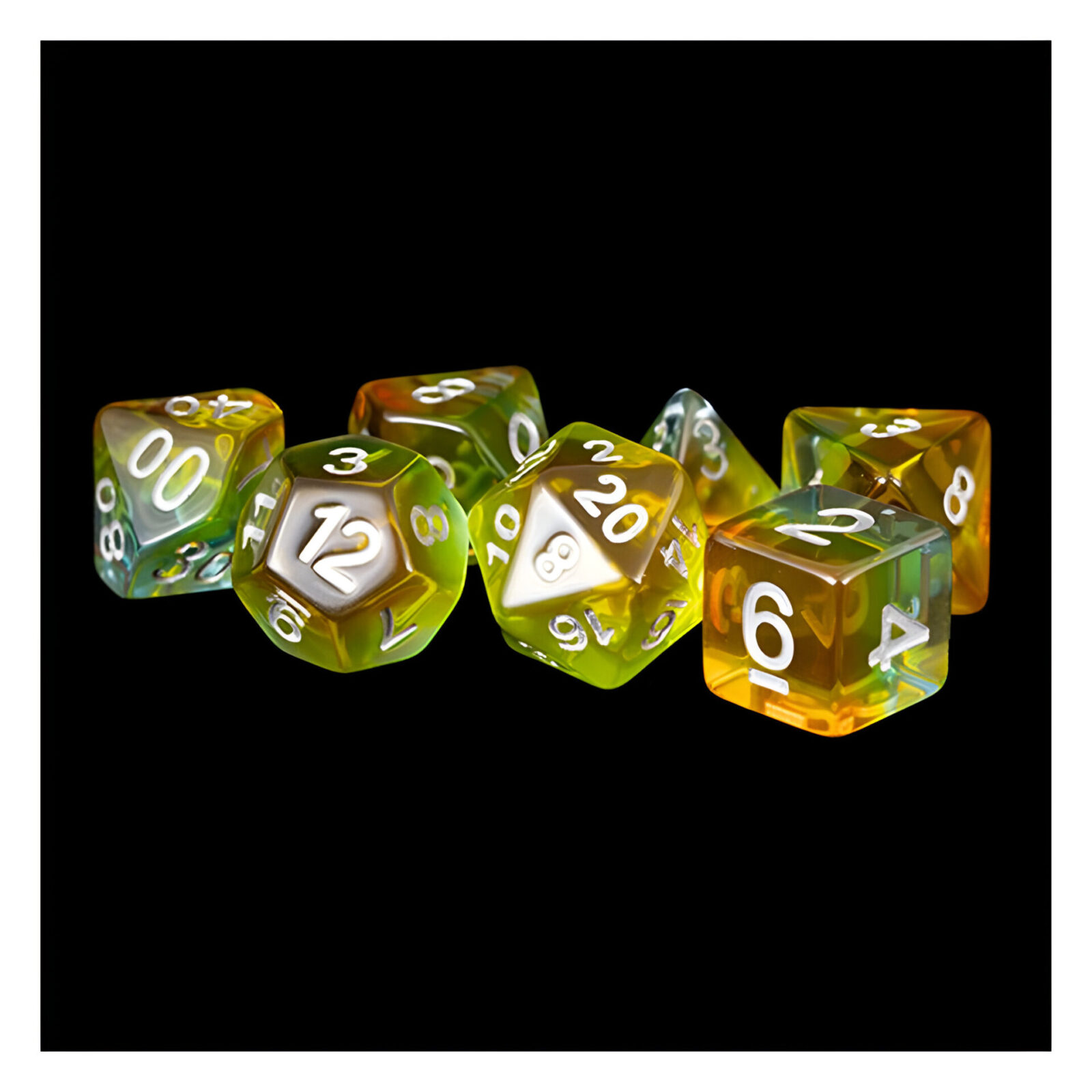 Fanroll – 16mm Resin Polyhedral Dice Set: Yellow Aurora