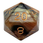 Fanroll – 35mm Mega Acrylic D20 – Black/Yellow w/ Gold Numbers