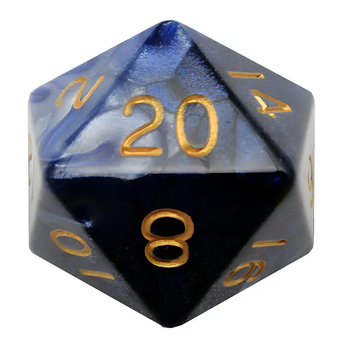Fanroll – 35mm Mega Acrylic D20 – Blue/White w/ Gold Numbers 3