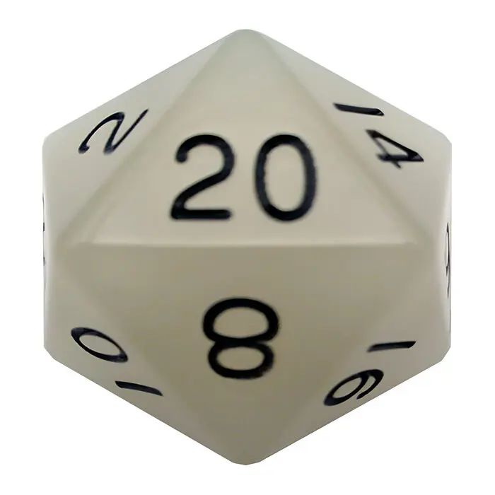 Fanroll – 35mm Mega Acrylic D20 – Glow Clear with Black Numbers 3