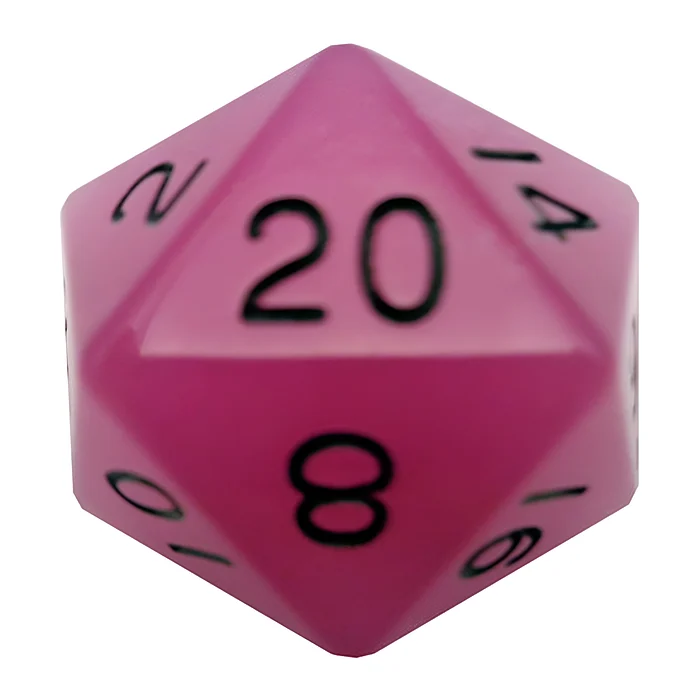 Fanroll – 35mm Mega Acrylic D20 – Glow Purple with Black Numbers 3