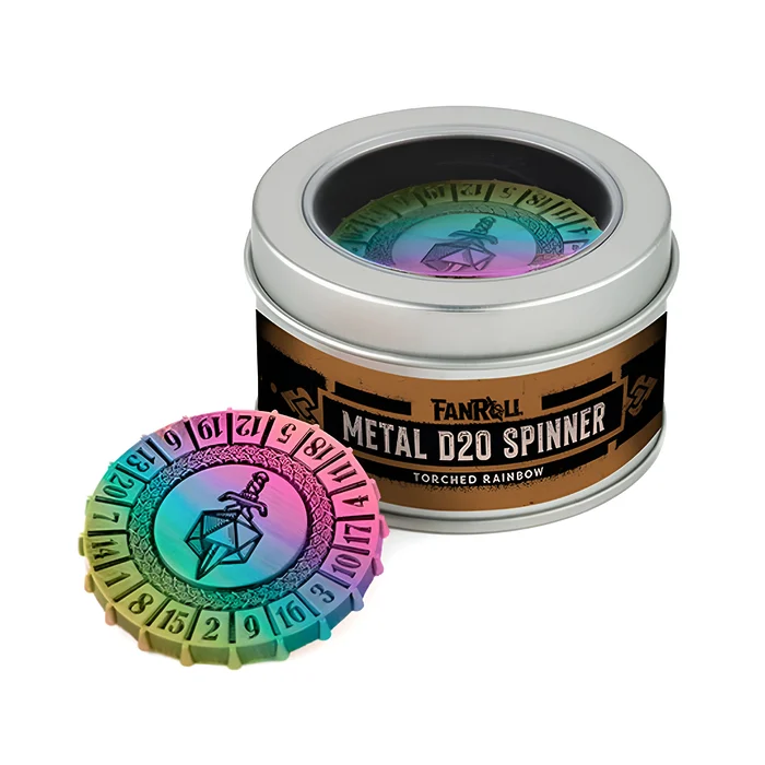 Fanroll – Metal D20 Spinner – Torched Rainbow 3