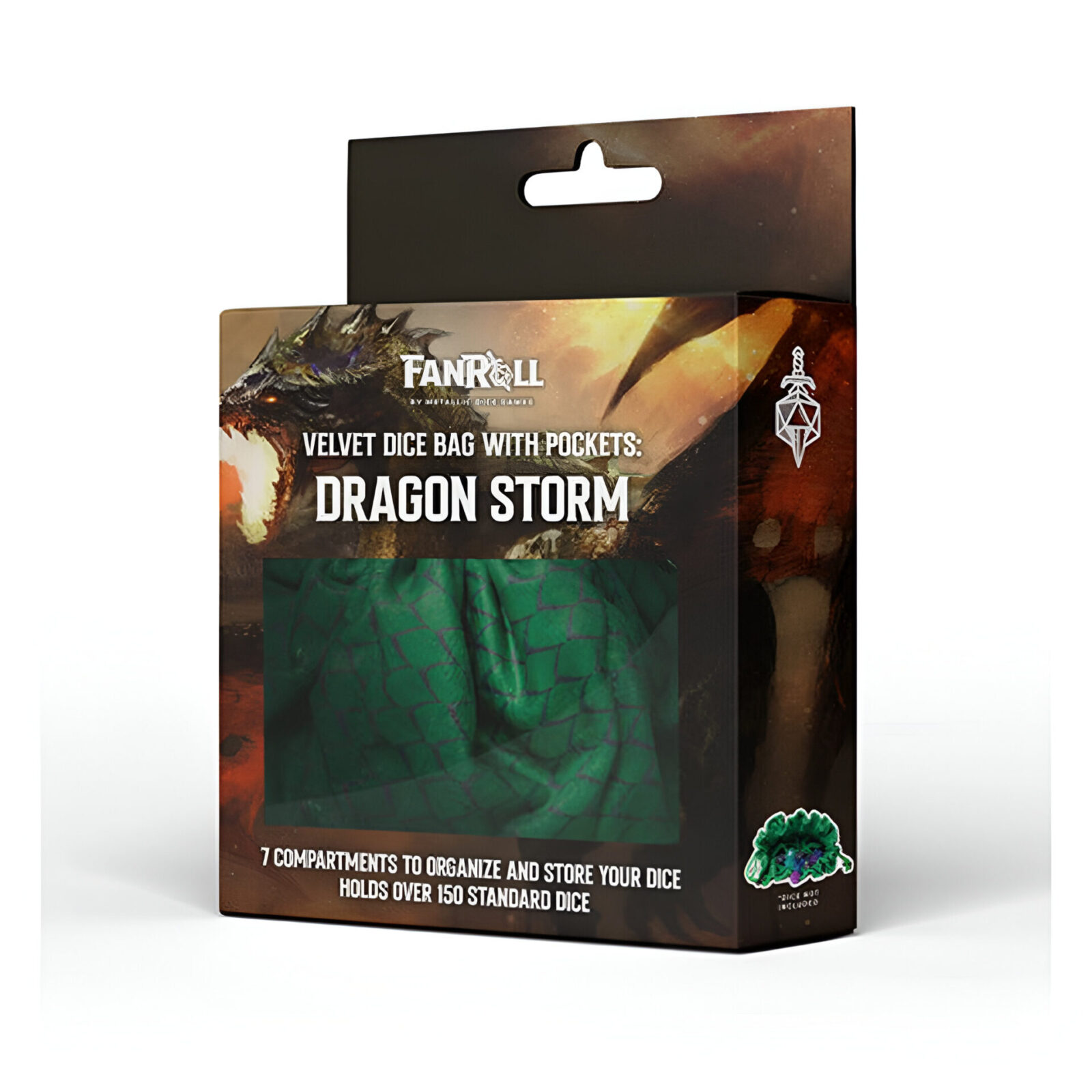 Fanroll – Dragon Storm Velvet Compartment Dice Bag – Green Dragon Scales