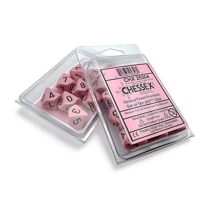 Chessex – Opaque Pastel D10 10 Dice Set – Pink/Black