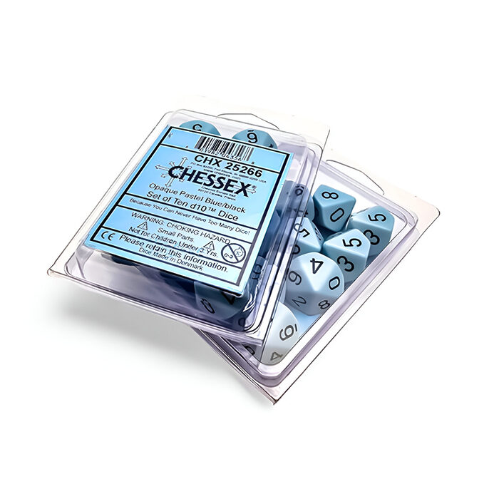 Chessex – Opaque Pastel D10 10 Dice Set – Blue/Black