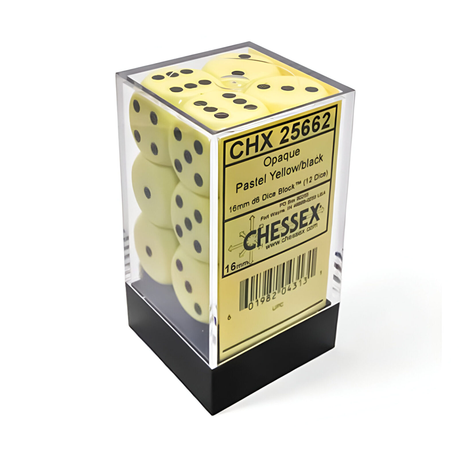 Chessex – Opaque Pastel 16mm D6 Dice Block – Yellow/Black