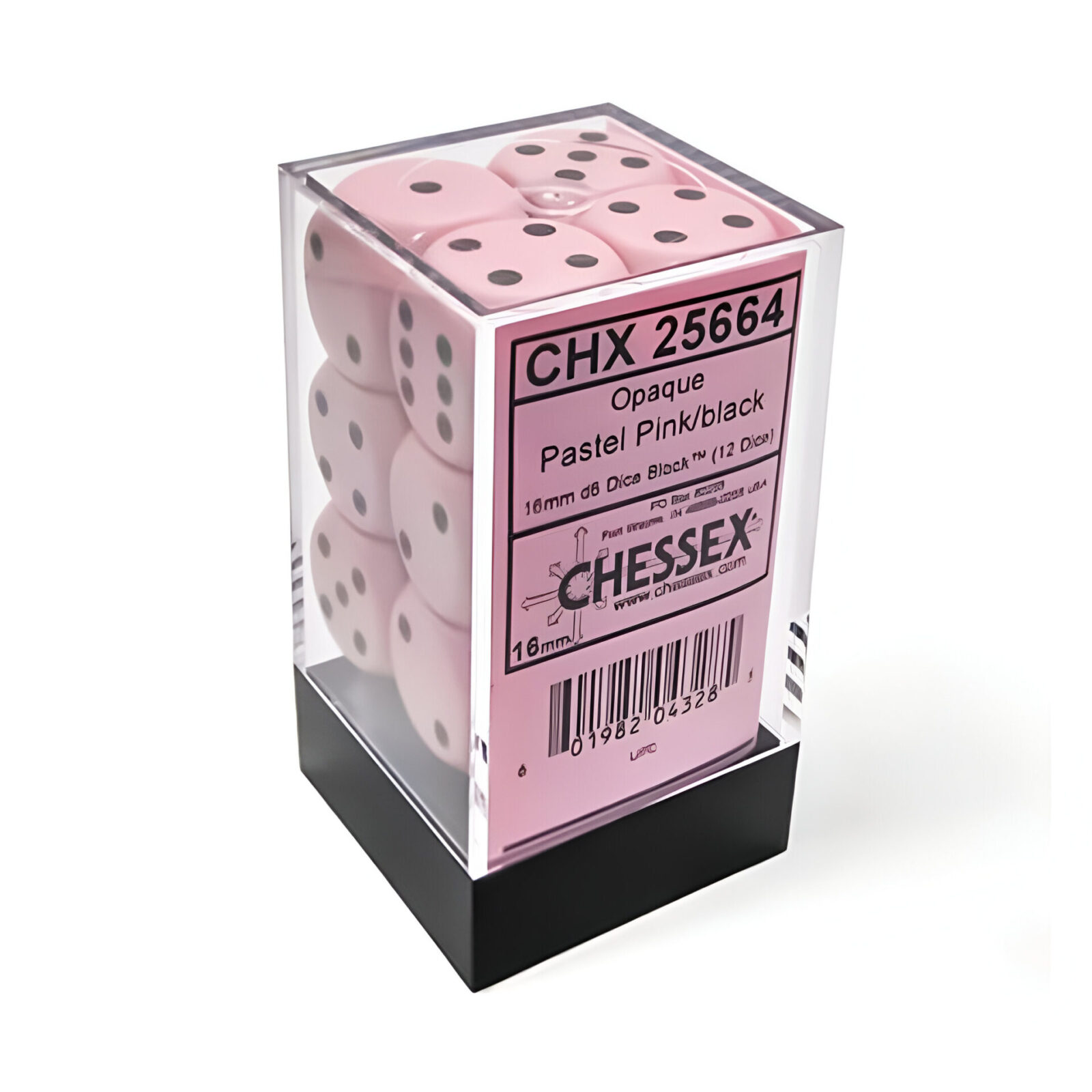 Chessex – Opaque Pastel 16mm D6 Dice Block – Pink/Black