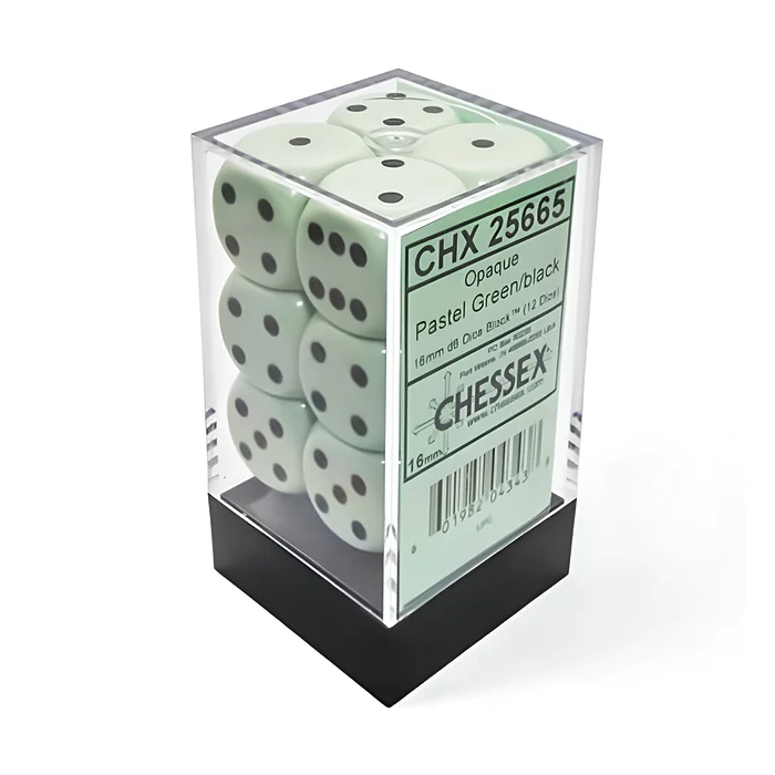 Chessex – Opaque Pastel 16mm D6 Dice Block – Green/Black 3